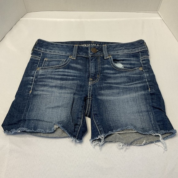 American Eagle Women's Juniors Denim Shorts Pocket Design Stretch Sz 2‎ Cutoffs - Picture 2 of 7